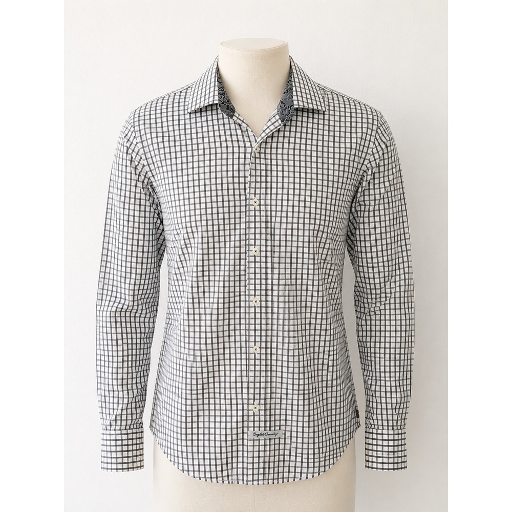 English Laundry Christopher Wicks 16 34/35 Button Up Shirt White Black Check